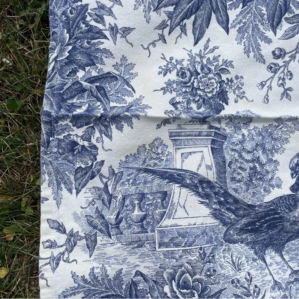 Tessitura Toscana Telerie Italy Cotton Square Tablecloth & 3 Napkins Blue White